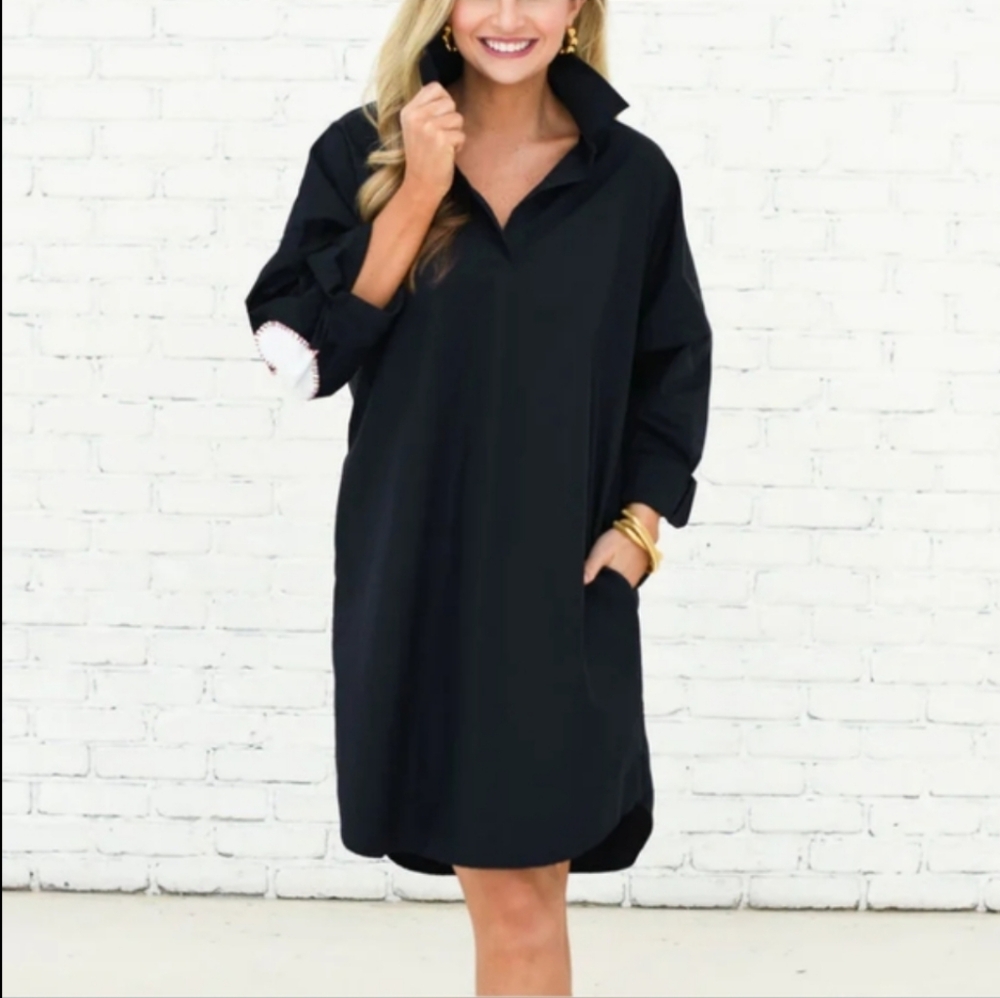 Caryn Lawn Preppy Dress Star Elbow - Navy Blue